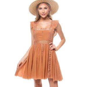 Free People One NWT Verona Taupe Boho Lace Dress M